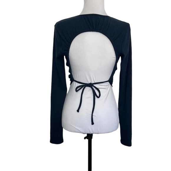 Lovers and Friends Top Long Sleeve Open Tie Back Blue Size M - Picture 2 of 9